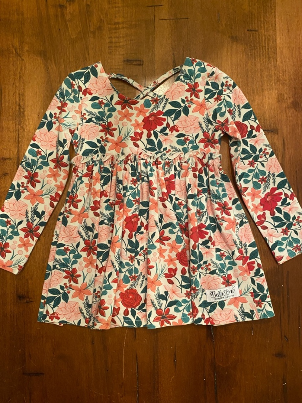Bella & Omi Bold & Bright Floral Long-Sleeve Girls' Dress - Pink & Teal